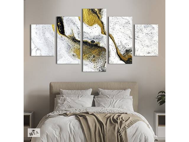 Модульная картина из 5 частей на холсте KIL Art Белое мраморное полотно золотом 162x80 см (31-52)