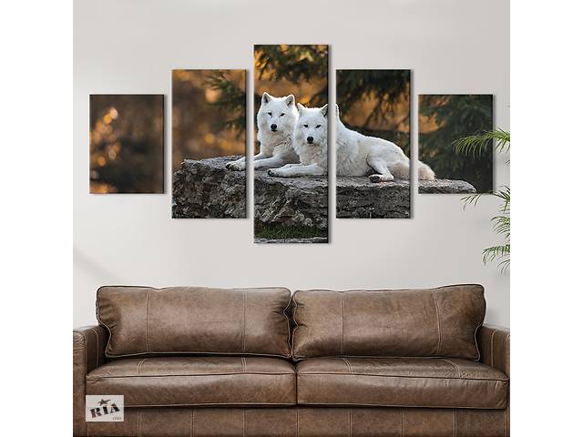 Модульная картина из 5 частей на холсте KIL Art Белые северные волки 112x54 см (179-52)