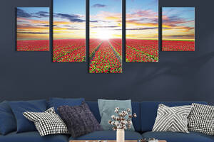 Модульная картина из 5 частей на холсте KIL Art Бескрайнее поле тюльпанов 187x94 см (595-52)