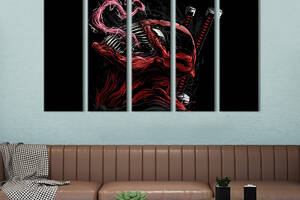Модульная картина из 5 частей на холсте KIL Art Безумный симбиоз Дэдпула с Карнажем 132x80 см (701-51)