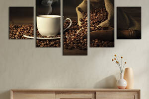 Модульная картина из 5 частей на холсте KIL Art Бодрящий аромат кофе 187x94 см (311-52)
