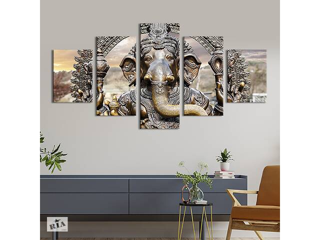Модульная картина из 5 частей на холсте KIL Art Бог мудрости в Индии Ганеша 162x80 см (77-52)