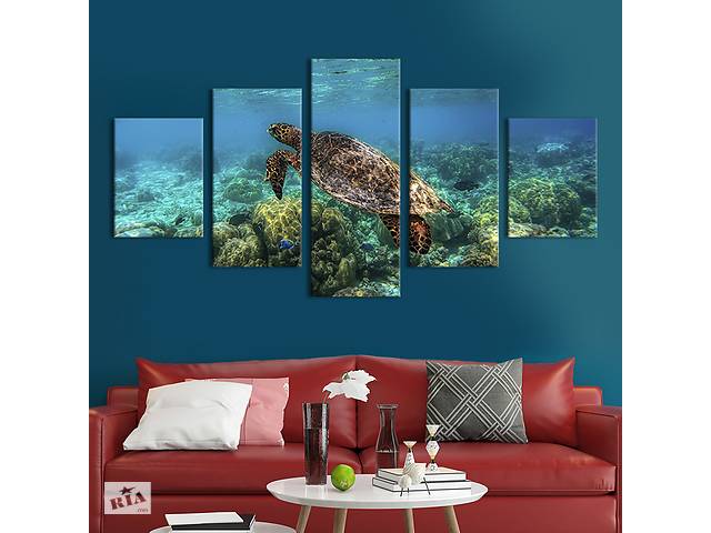Модульная картина из 5 частей на холсте KIL Art Большая морская черепаха 162x80 см (197-52)
