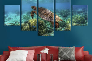 Модульная картина из 5 частей на холсте KIL Art Большая морская черепаха 187x94 см (197-52)