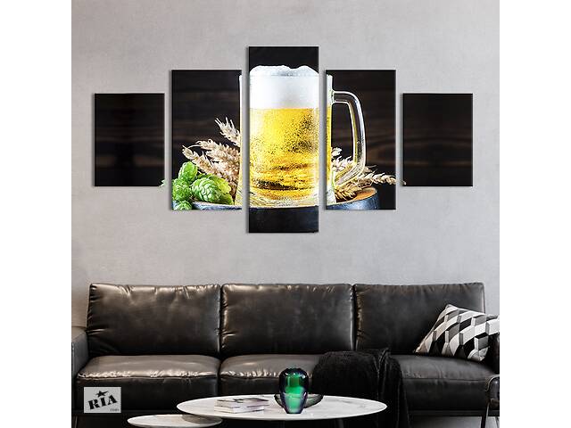 Модульная картина из 5 частей на холсте KIL Art Большая кружка пива 162x80 см (289-52)