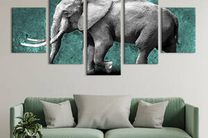 Модульная картина из 5 частей на холсте KIL Art Большой серый слон 162x80 см (196-52)