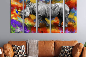 Модульная картина из 5 частей на холсте KIL Art Большой серый носорог 132x80 см (200-51)