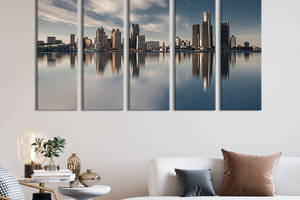 Модульная картина из 5 частей на холсте KIL Art Большой город Детройт в США 132x80 см (400-51)