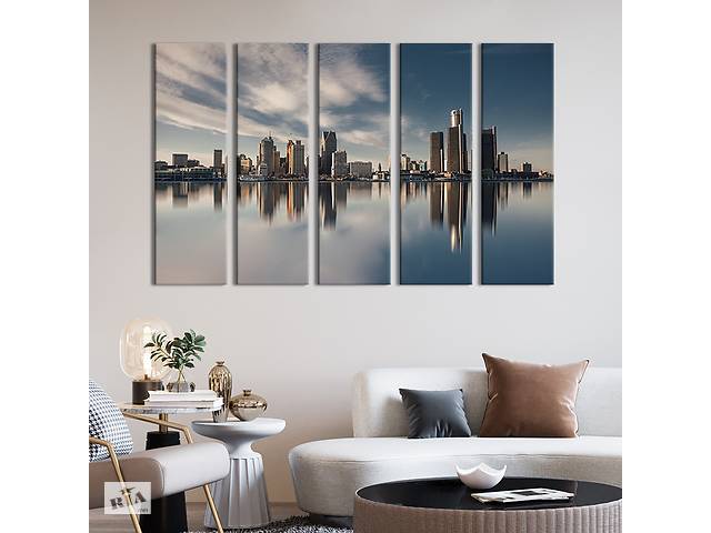 Модульная картина из 5 частей на холсте KIL Art Большой город Детройт в США 132x80 см (400-51)