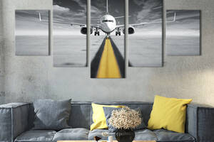 Модульная картина из 5 частей на холсте KIL Art Большой самолёт на взлётной полосе 187x94 см (109-52)
