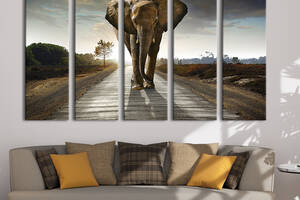Модульная картина из 5 частей на холсте KIL Art Большой африканский слон 132x80 см (135-51)