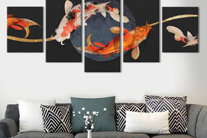 Модульная картина из 5 частей на холсте KIL Art Большие красные рыбы и Луна 162x80 см (MK53616)