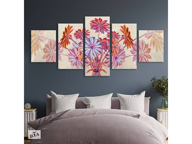 Модульная картина из 5 частей на холсте KIL Art Букет роозовых цветов в вазе 162x80 см (MK53639)