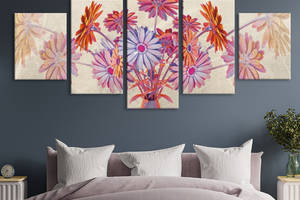 Модульная картина из 5 частей на холсте KIL Art Букет роозовых цветов в вазе 187x94 см (MK53639)