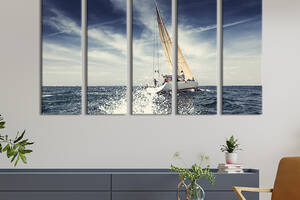 Модульная картина из 5 частей на холсте KIL Art Быстрая парусная яхта 132x80 см (419-51)