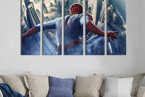 Модульная картина из 5 частей на холсте KIL Art Человек-паук и панорама города 155x95 см (648-51)