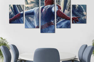 Модульная картина из 5 частей на холсте KIL Art Человек-паук и панорамный Нью-Йорк 112x54 см (648-52)