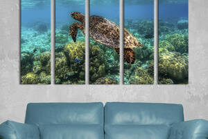 Модульная картина из 5 частей на холсте KIL Art Черепаха под водой 87x50 см (197-51)
