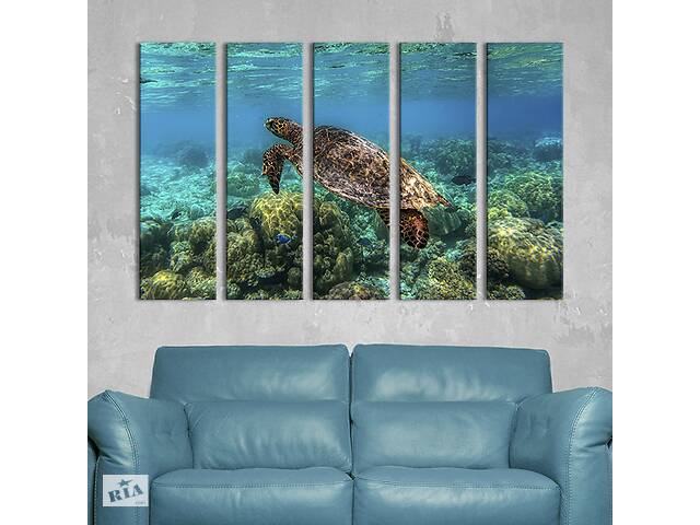 Модульная картина из 5 частей на холсте KIL Art Черепаха под водой 155x95 см (197-51)