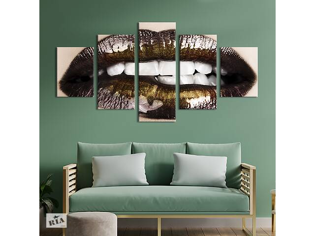 Модульная картина из 5 частей на холсте KIL Art Чёрная губная помада 187x94 см (501-52)