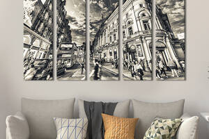 Модульная картина из 5 частей на холсте KIL Art Чёрно-белая улица Лондона 132x80 см (365-51)