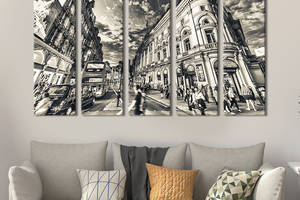 Модульная картина из 5 частей на холсте KIL Art Чёрно-белая улица Лондона 87x50 см (365-51)