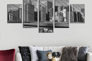 Модульная картина из 5 частей на холсте KIL Art Чёрно-белые высотки Манхэттена 162x80 см (382-52)