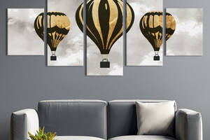 Модульная картина из 5 частей на холсте KIL Art Чернозолотые воздушные шары 162x80 см (MK53619)