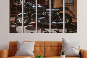 Модульная картина из 5 частей на холсте KIL Art Чёрный мотоцикл Triumph Bonneville 132x80 см (86-51)