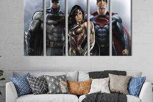 Модульная картина из 5 частей на холсте KIL Art Чудо- женщина в команде с Бэтменом и Суперменом 132x80 см