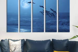 Модульная картина из 5 частей на холсте KIL Art Дельфины и луна 87x50 см (209-51)