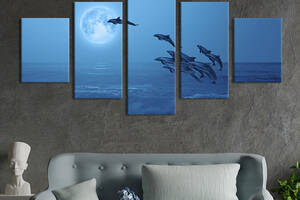 Модульная картина из 5 частей на холсте KIL Art Дельфины в прижке 162x80 см (209-52)