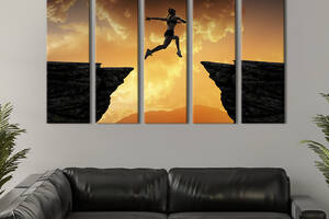 Модульная картина из 5 частей на холсте KIL Art Девушка в прыжке над пропастью 132x80 см (500-51)