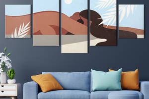 Модульная картина из 5 частей на холсте KIL Art Девушка в очках на пляже 112x54 см (MK53606)