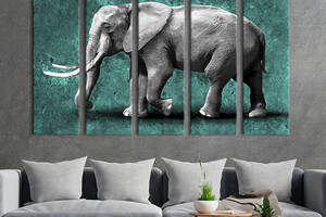 Модульная картина из 5 частей на холсте KIL Art Добрый гигант слон 132x80 см (196-51)