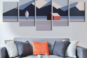 Модульная картина из 5 частей на холсте KIL Art Домик в заснеженых горах 162x80 см (MK53605)
