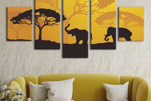 Модульная картина из 5 частей на холсте KIL Art Два африканских слона 162x80 см (134-52)