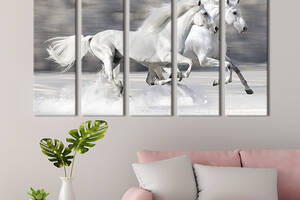 Модульная картина из 5 частей на холсте KIL Art Две быстрые лошади 155x95 см (141-51)