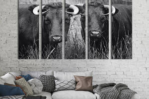 Модульная картина из 5 частей на холсте KIL Art Две тёмные коровы 87x50 см (210-51)