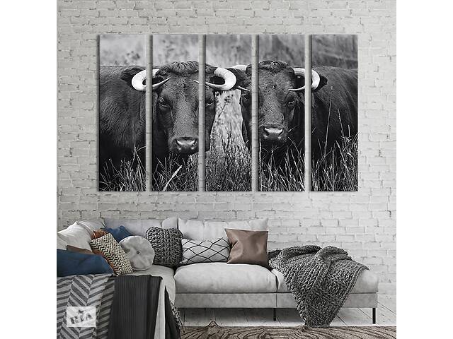 Модульная картина из 5 частей на холсте KIL Art Две тёмные коровы 87x50 см (210-51)
