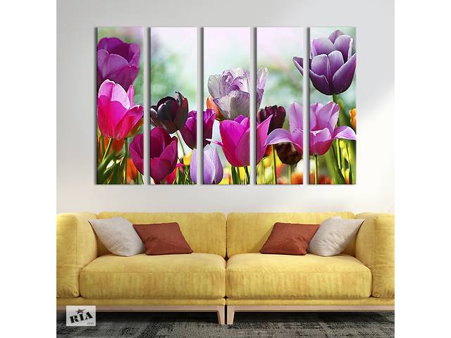Модульная картина из 5 частей на холсте KIL Art Диковынные лиловые тюльпаны 87x50 см (224-51)