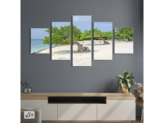 Модульная картина из 5 частей на холсте KIL Art Дикие тропические деревья на берегу моря 112x54 см (434-52)