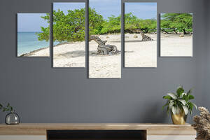 Модульная картина из 5 частей на холсте KIL Art Дикие тропические деревья на берегу моря 187x94 см (434-52)