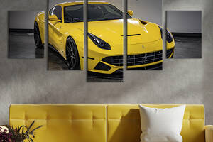Модульная картина из 5 частей на холсте KIL Art Элегантный жёлтый Ferrari 112x54 см (122-52)
