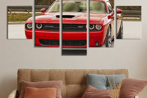 Модульная картина из 5 частей на холсте KIL Art Элитный красный Dodge challenger 112x54 см (118-52)