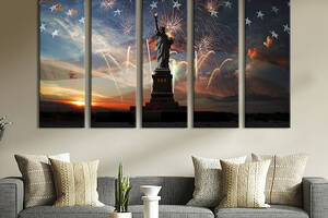 Модульная картина из 5 частей на холсте KIL Art Фейерверки над Статуей Свободы 132x80 см (343-51)