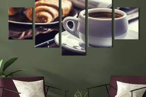 Модульная картина из 5 частей на холсте KIL Art Французский завтрак с кофе и круассанами 187x94 см (288-52)