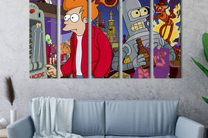 Модульная картина из 5 частей на холсте KIL Art Fry and Bender, Futurama 155x95 см (712-51)