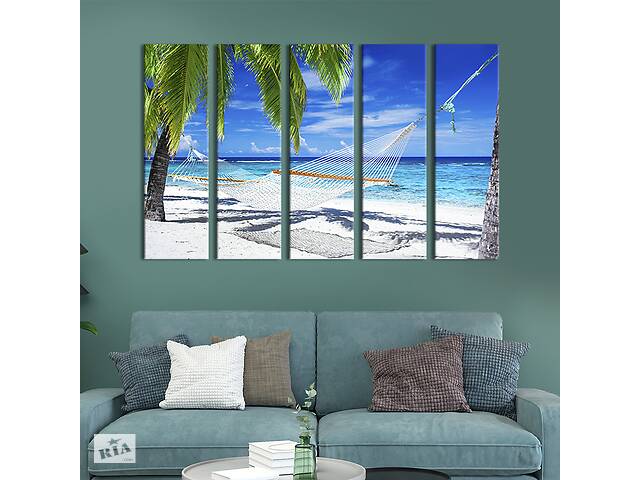 Модульная картина из 5 частей на холсте KIL Art Гамак на диком морском пляже 155x95 см (417-51)
