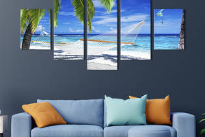 Модульная картина из 5 частей на холсте KIL Art Гамак на красивом морском пляже 187x94 см (417-52)